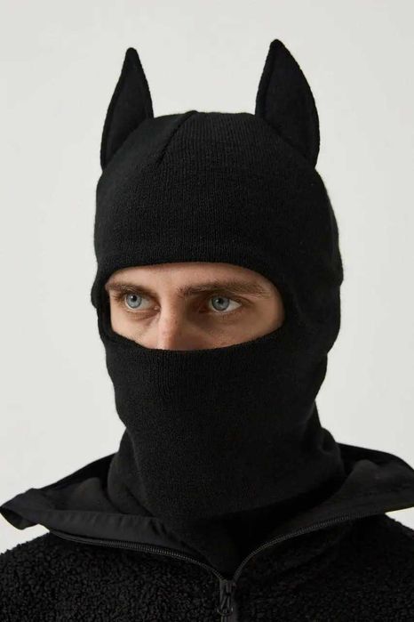 Балаклава хомут с ушками мужская женская вязаная шапка маска зима bear