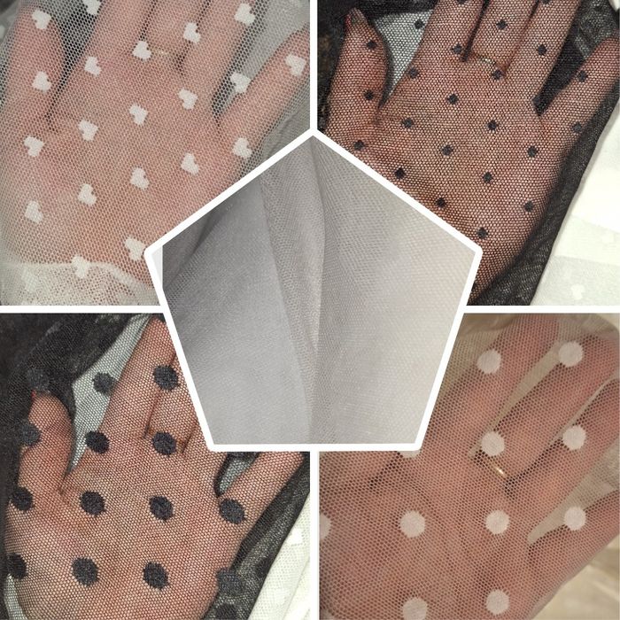 Ткань Сетка бистрейч горошек, сердечко. Чёрный, белый, молочный..