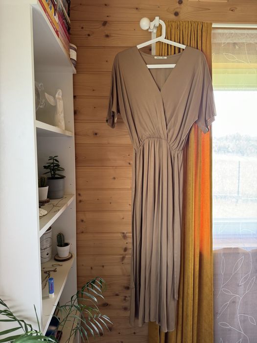 Długa letnia brązowa sukienka maxi one size