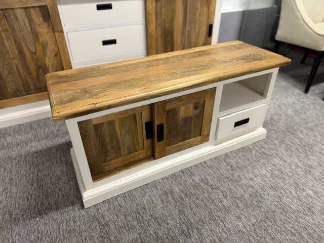 Wyjatkowa biała Szafka pod tv drzewo mango styl LOFT seria Beige f-Vat