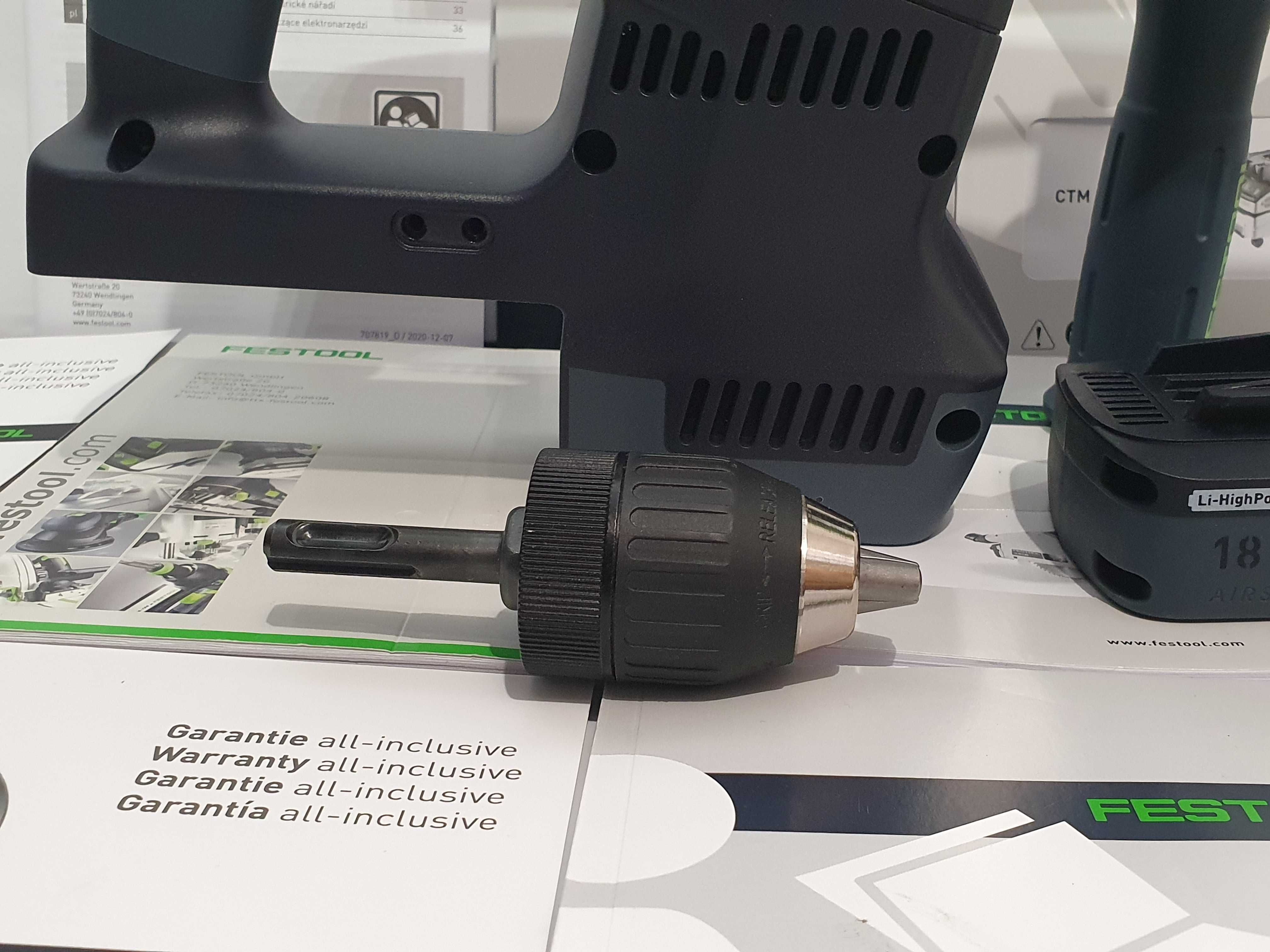 Duży zestaw młotowiertarka FESTOOL KHC 18-2szt bateria 18v 4ah-adapter