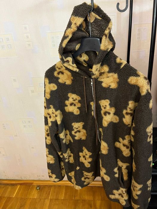 Теплая кофта медведи, мишки, на замке с капюшоном