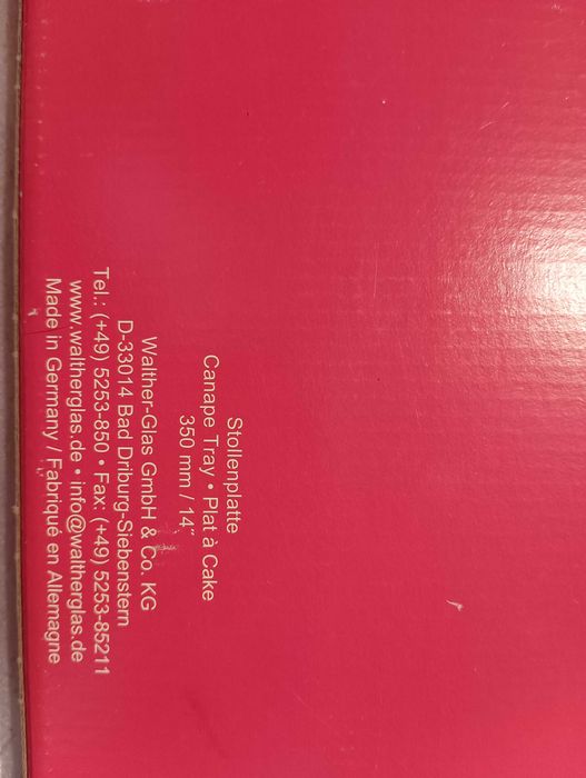 Patera szklana ozdobna w czerwone kwiaty niemiecka 14"