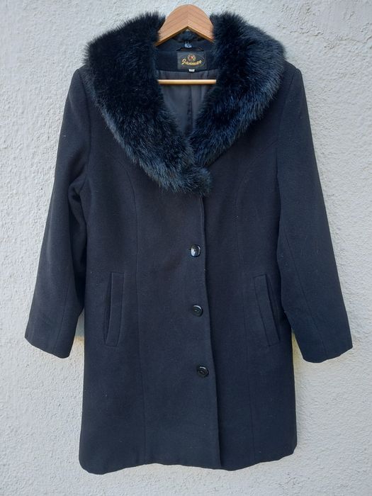 Płaszcz kurtka z kołnierzem damska Vintage kaszmir/wełna M