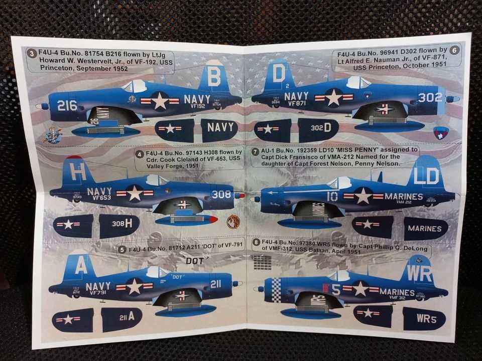 Декаль  для сборной модели 1/72  F4U Corsair