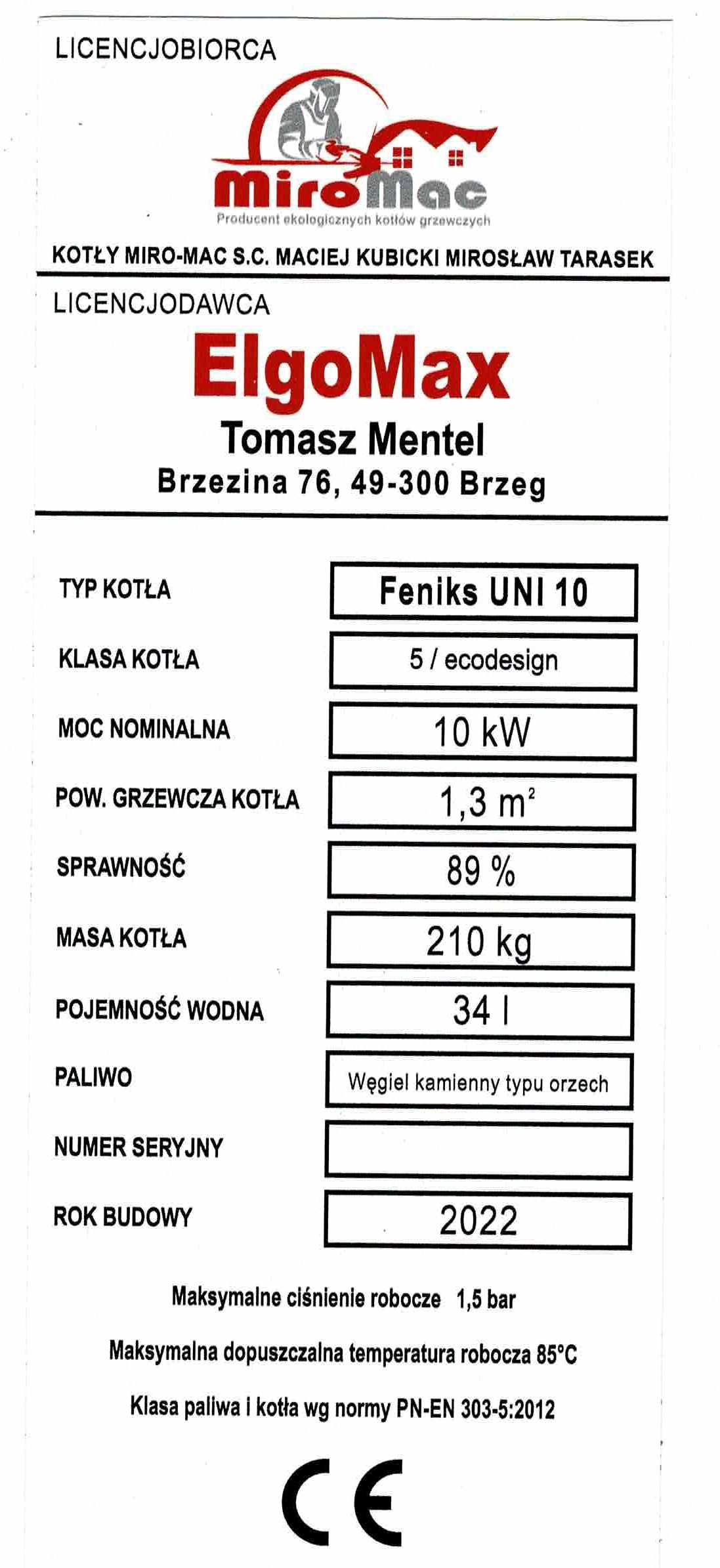 10kw piec kocioł 5 klasa UNI na wegiel drewno