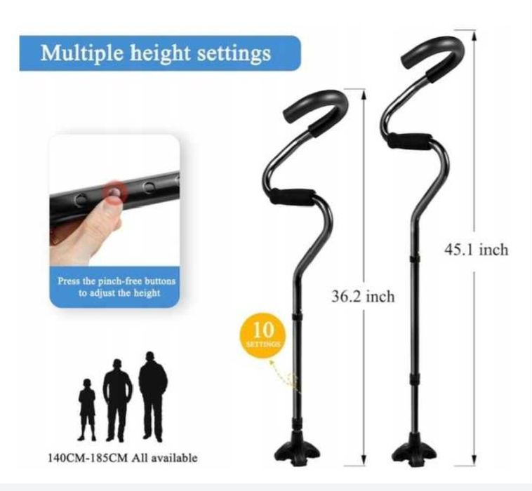 Laska inwalidzka podpora dla seniorów kształt S, gumowa podstawa