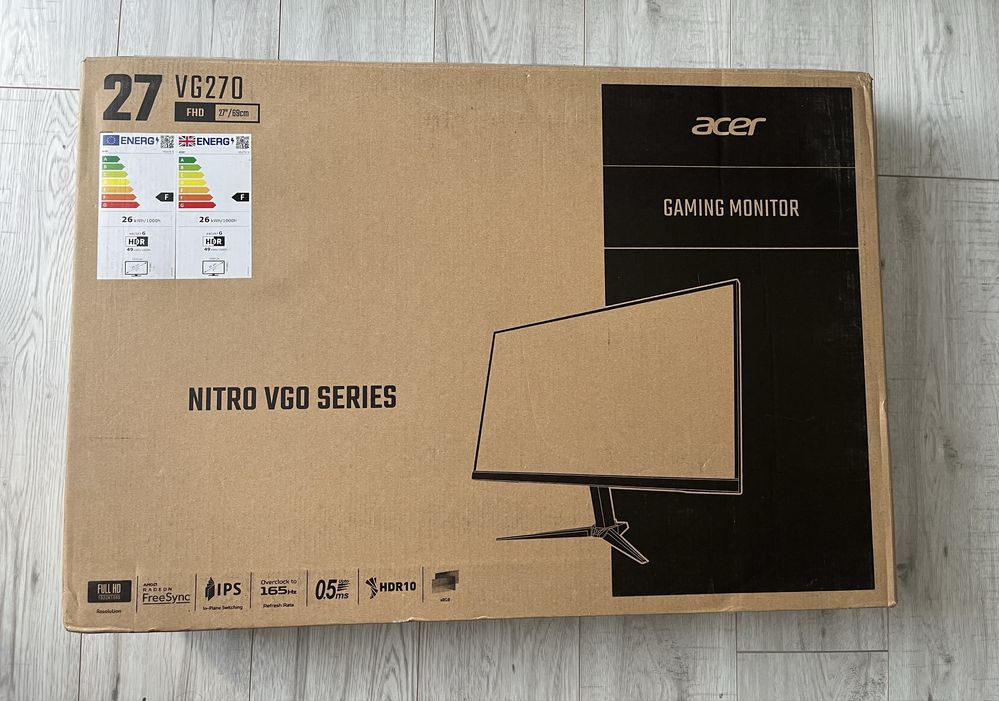 Monitor gamingowy Acer 27” 165Hz IPS 1 x DP, 2 x HDMI + Pudełko