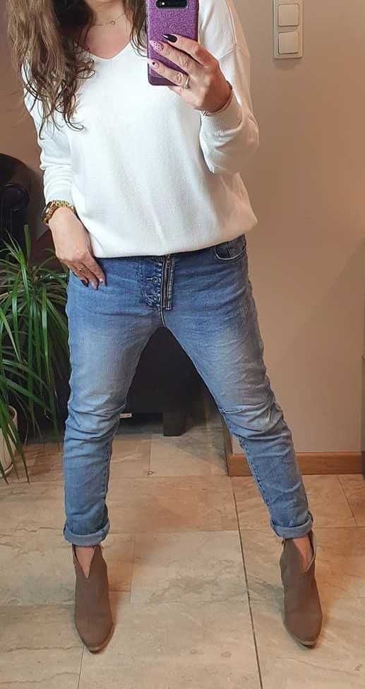 Włoskie damskie jeansy BAGGY boyfriend guziki zamek 36 S