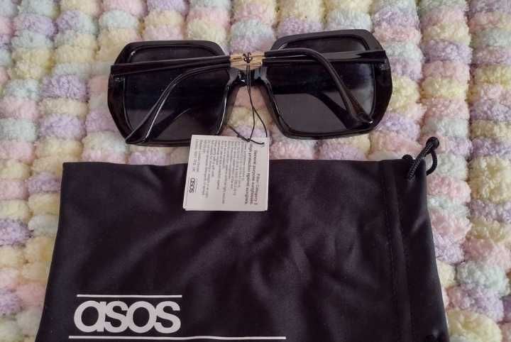 ASOS/ Duże okulary przeciwsłoneczne w etui, muchy z Londynu, NOWE