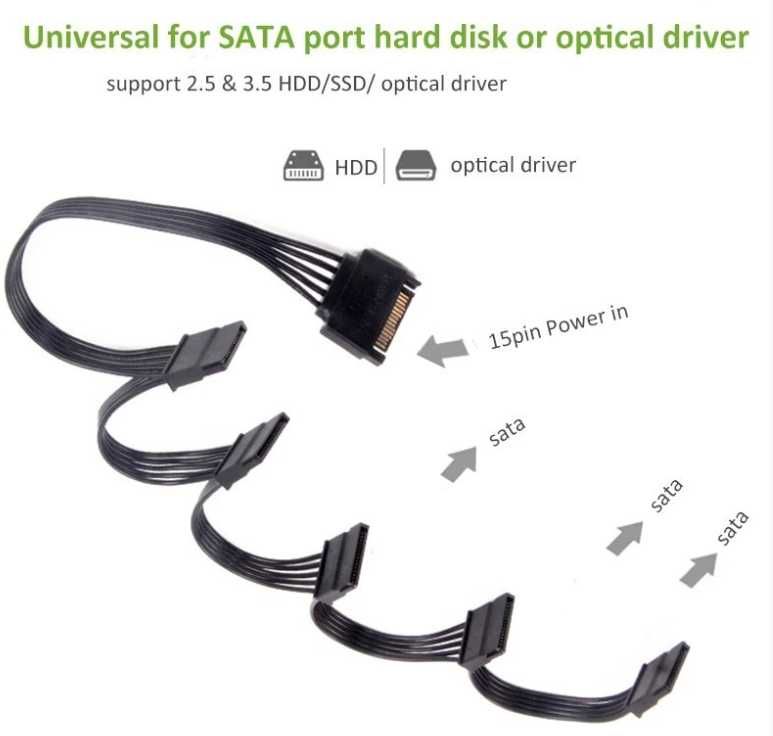 Переходник питания SATA 15 pin-5 шт SATA 15 pin кабель разветвитель