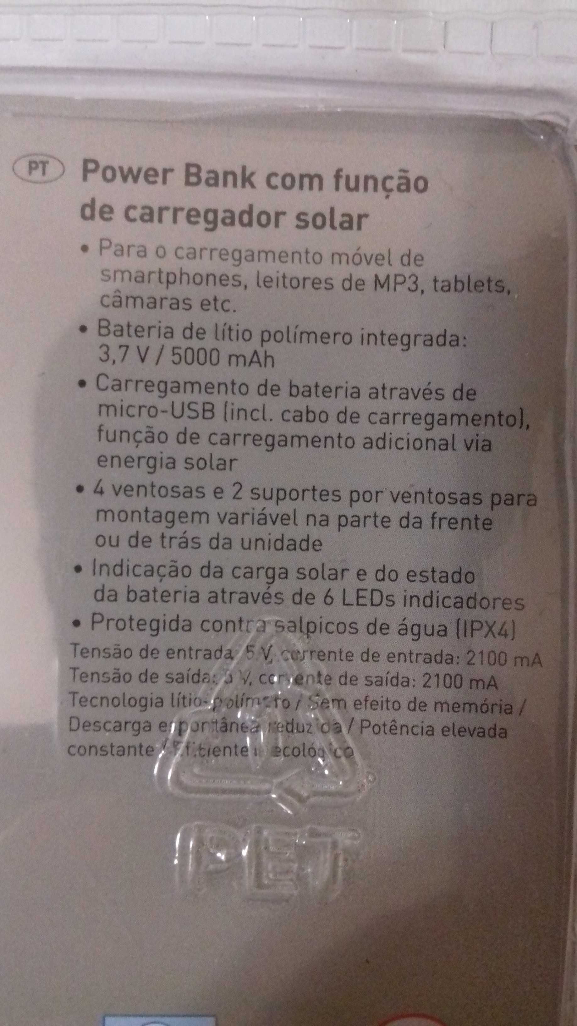 Powerbank com carregador painel solar NOVA e embalada