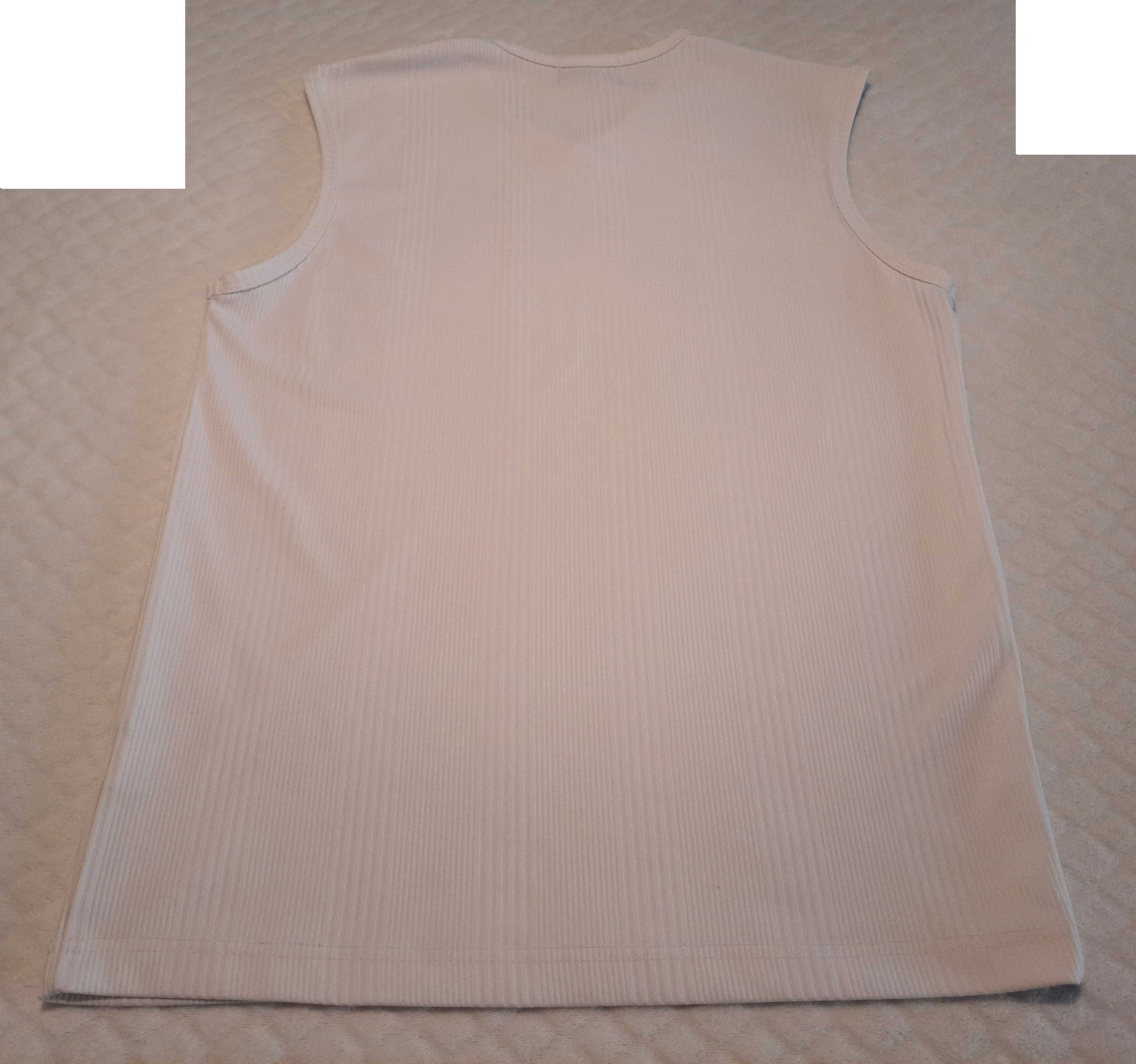 Bezrękawnik męski, koszulka, biały, prążki, slim fit, M-L (Odzież)