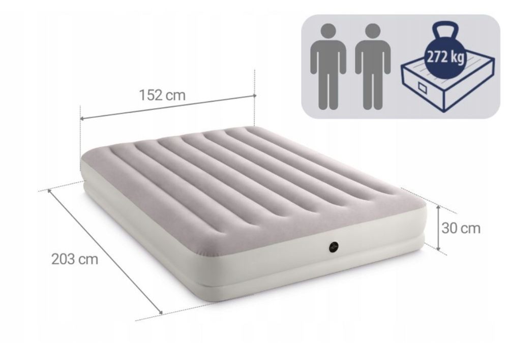 Materac Dmuchany Dwuosobowy + Pompka Łóżko do Spania 202x152 cm INTEX
