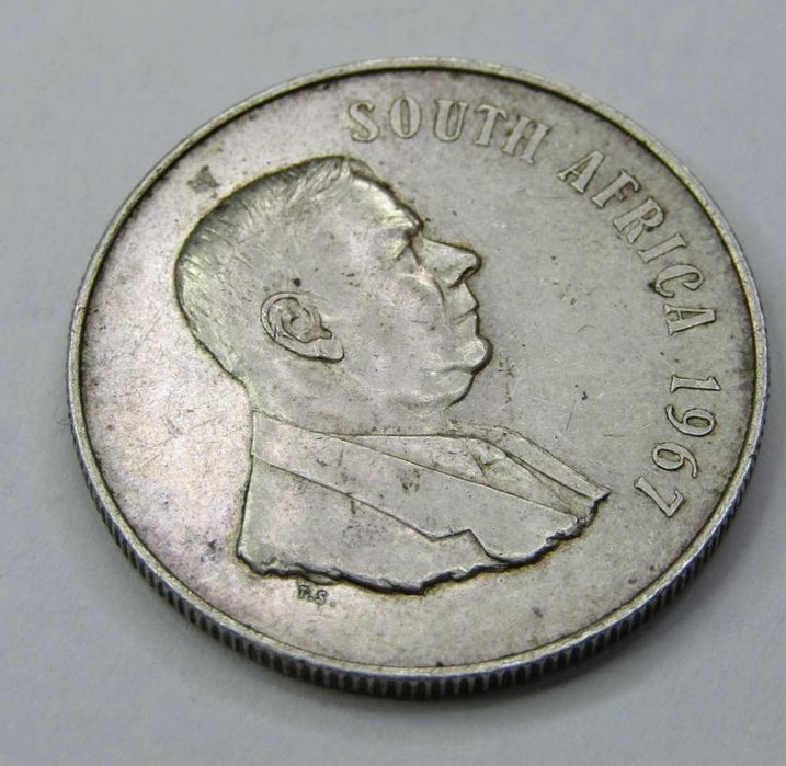 Moeda sul-africana de R1 de 1967 (erro raro de cunhagem dupla)