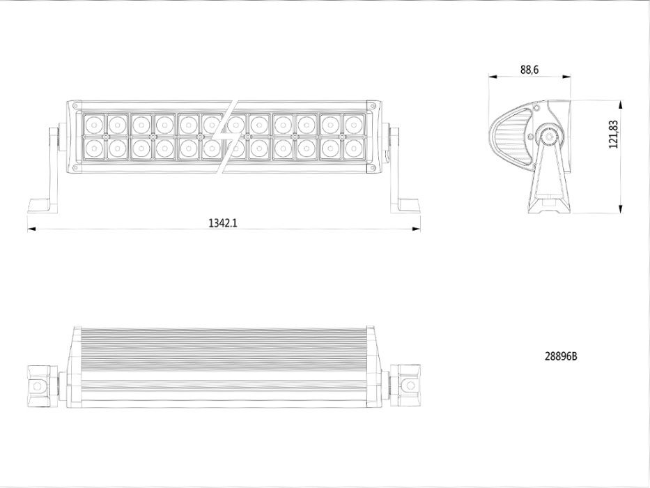 Barra de reflector negro 288 Watt Cree Led FH-28896BC 30000 Lumens