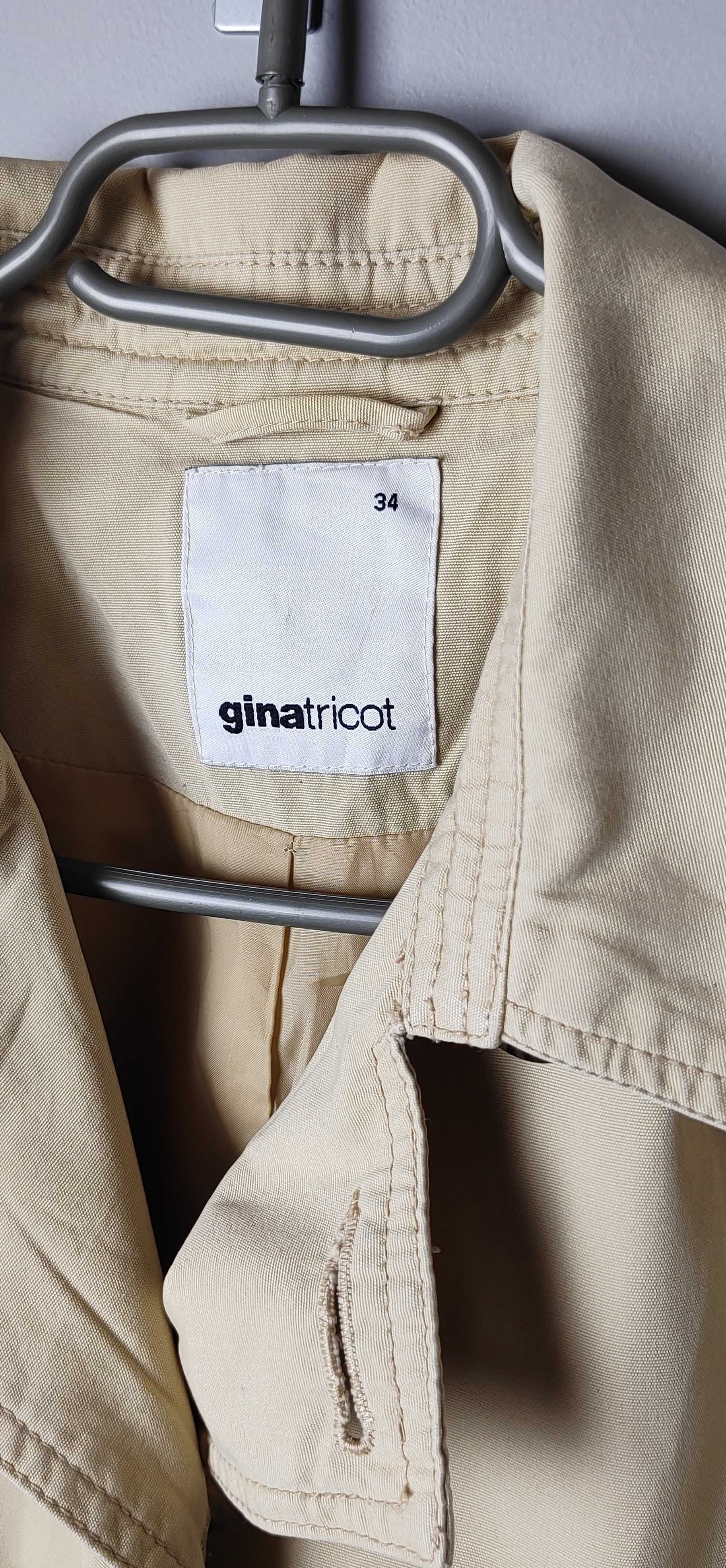 Beżowy trencz płaszcz gładki bawełniany damski Gina Tricot 34 XS
