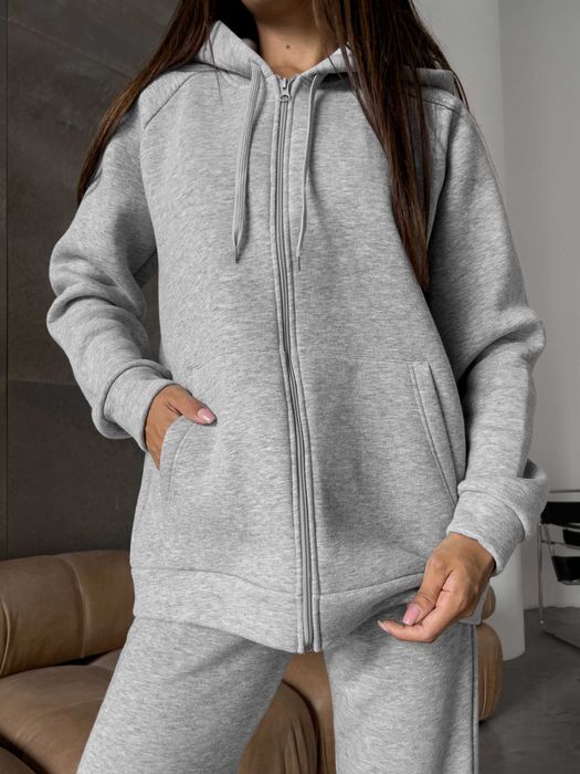 Спортивна кофта худі жіноча на блискавці тепла оверсайз з бавовни фліс