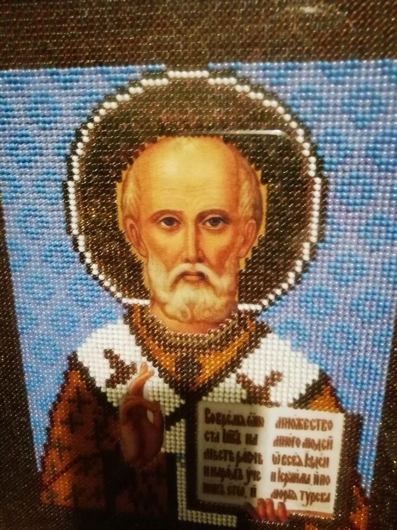 Ікона св. Миколая, бісер.