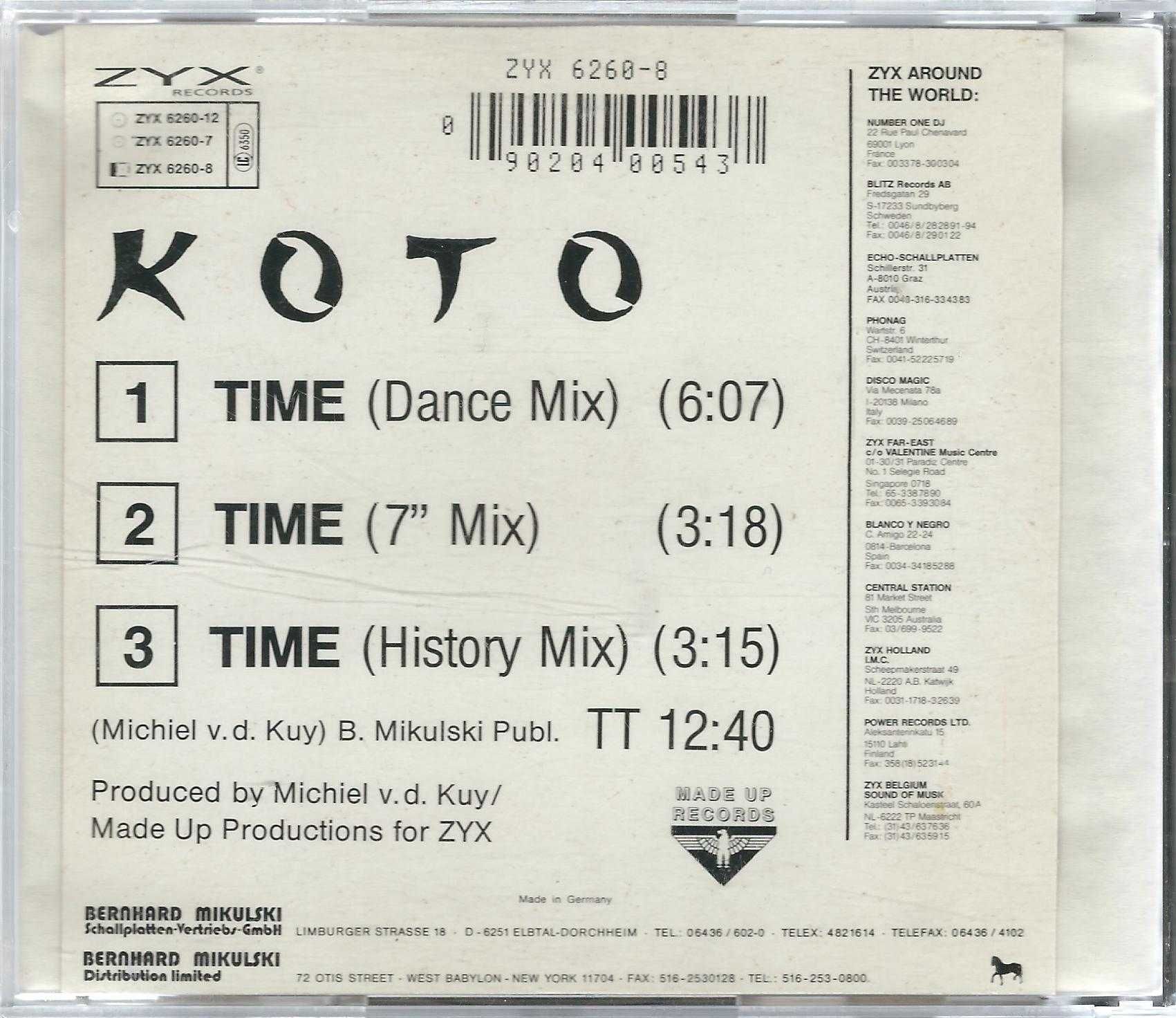Maxi CD Koto - Time (1989) (ZYX Records)
