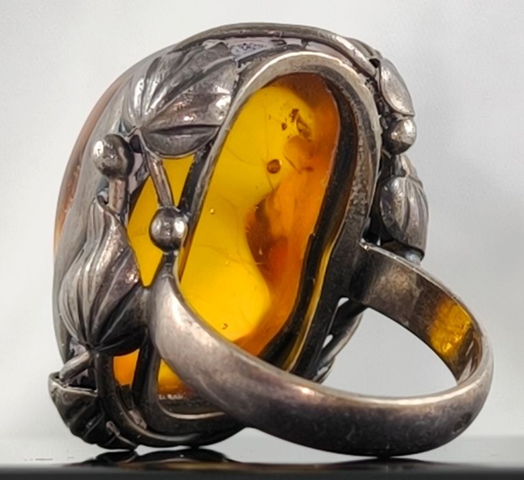 Srebrny Pierścionek z Bursztynem Autorski Sygnowany Pr.800 / 1963-86r