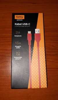 Kabel USB-C z transmisją danych 2A i długości kabla 1,5 m.  czerwony