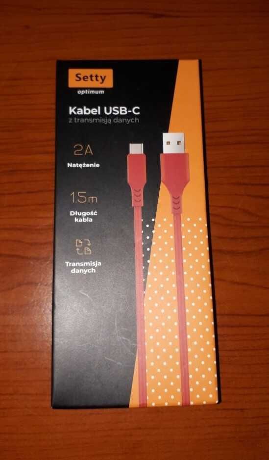 Kabel USB-C z transmisją danych 2A i długości kabla 1,5 m.  czerwony