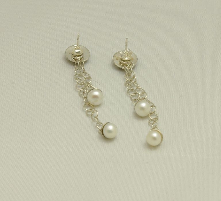 Kolczyki srebrne z perłami hodowlanymi, sztyft + wiszące