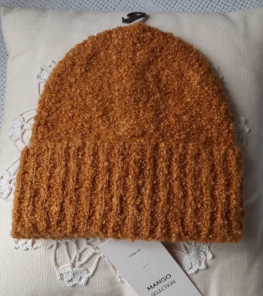 Wełna Alpaca Mango nowa musztardowa ciepła czapka wełniana M L XL