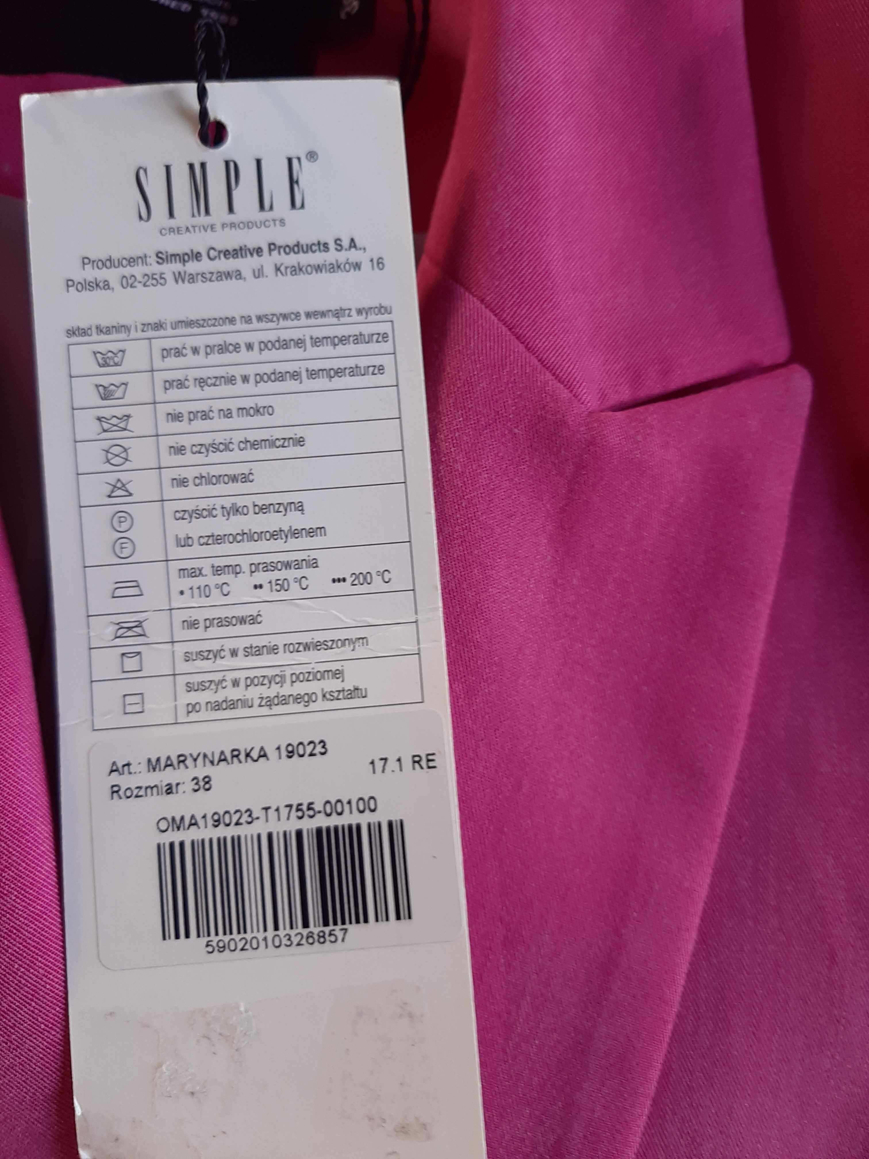 Marynarka oversize Simple nowa kolor fuksja /magenta