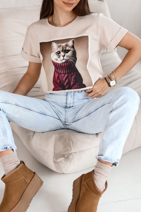 T-shirt damski Basic kotek nowa kolekcja Premium Polska marka
