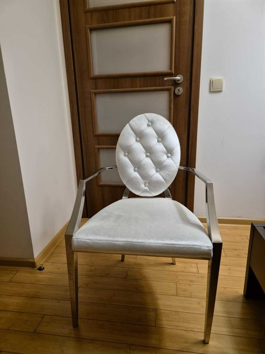 Elegancki fotel glamour / modern classic – welur + srebrna rama