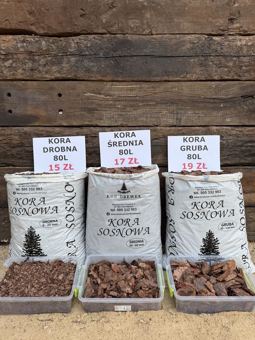 Kora sosnowa 80 l trzy Frakcje Drobna Średnia Gruba . Transport