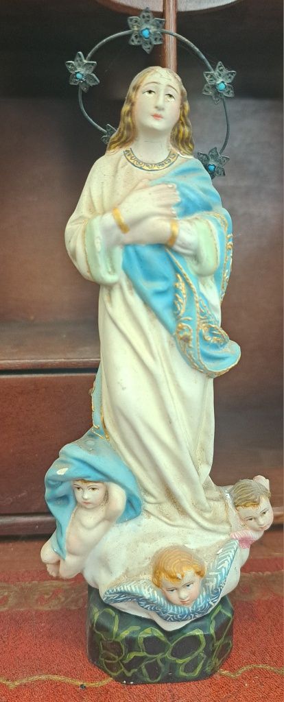 Figura antiga imaculada Conceição com auréola de prata