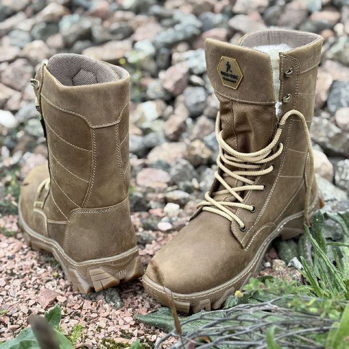 Берці зимові чоловічі шкіряні на хутрі EVO Spartan 36-46р Койот Чорні