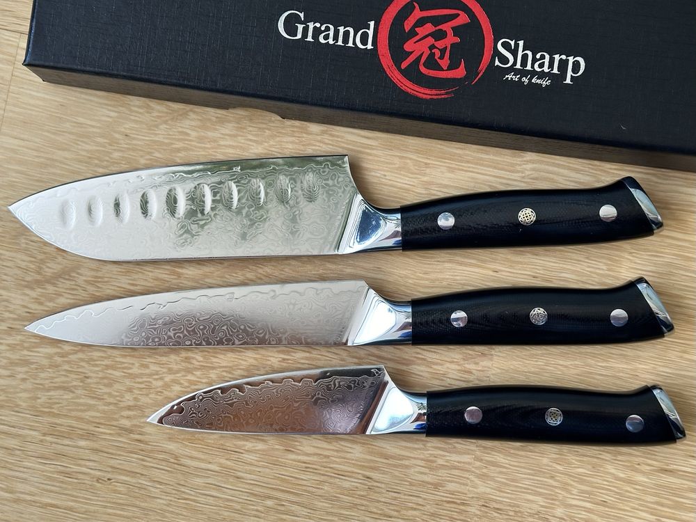 Набор кухонных ножей Grandsharp з дамаської сталі. Дамаск