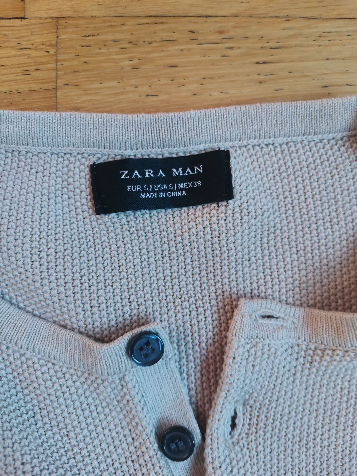 Zara Man cienki sweter longsleeve beżowy