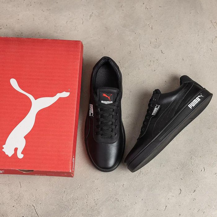 Мужские низкие кроссовки puma черные кожаные кеды пума