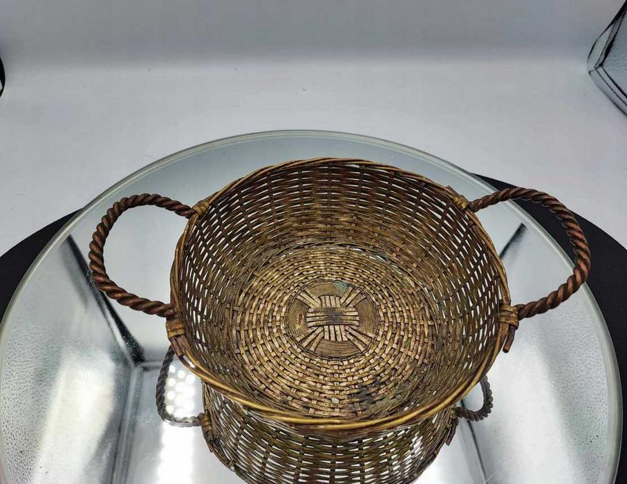 Art deco mosiężny pleciony koszyk