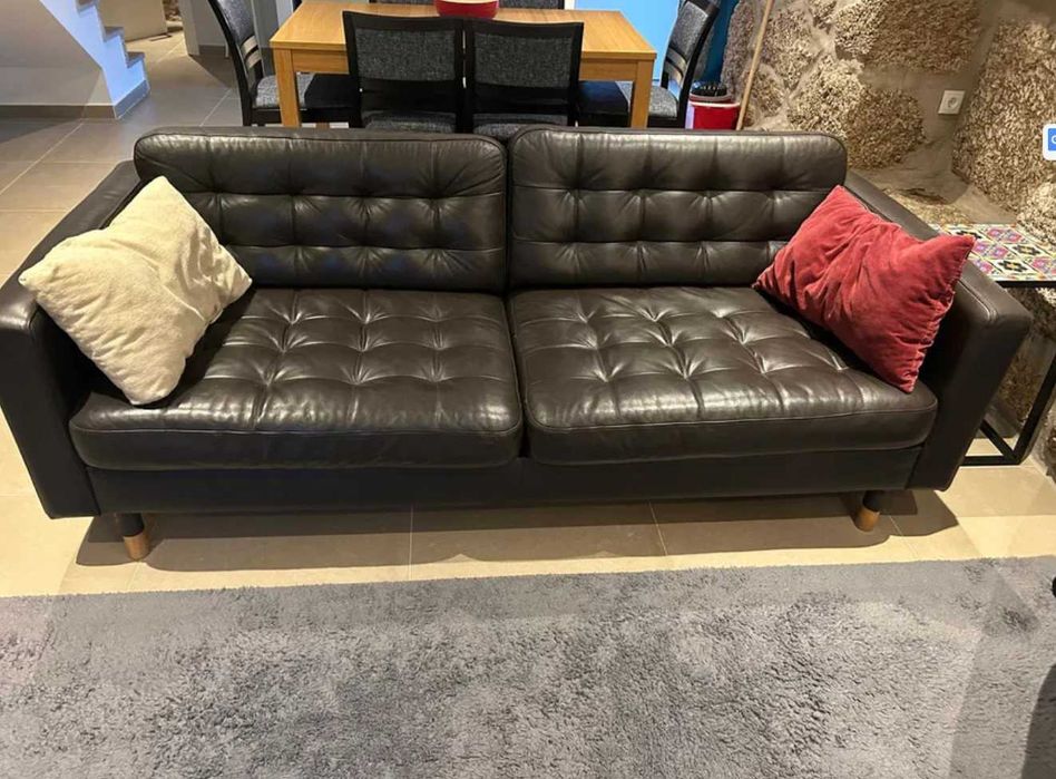 Sofá 3 lugares Grann/Bomstad Castanho/madeira IKEA Pele Sintética