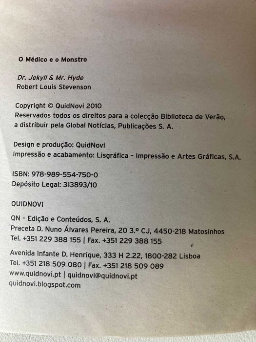O Médico e o Monstro, de Robert Louis Stevenson