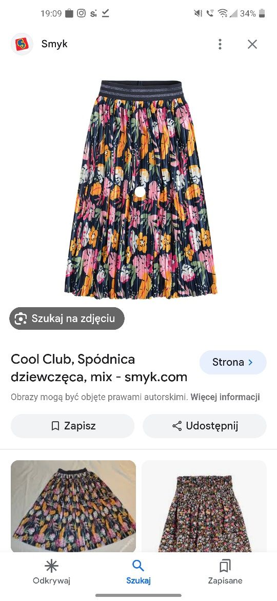 Dwie stylowe spódnice Neonowa plus kwiaty Brokatowe paski Na gumce