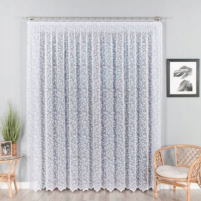 Długa firana LISTKI 240x400cm 023058 - elegancka, biała dla salonu