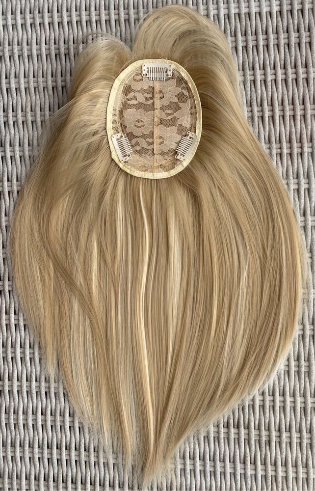 Premium Ultra włosy doczepiane, blond, pasemka refleksy topper tupet