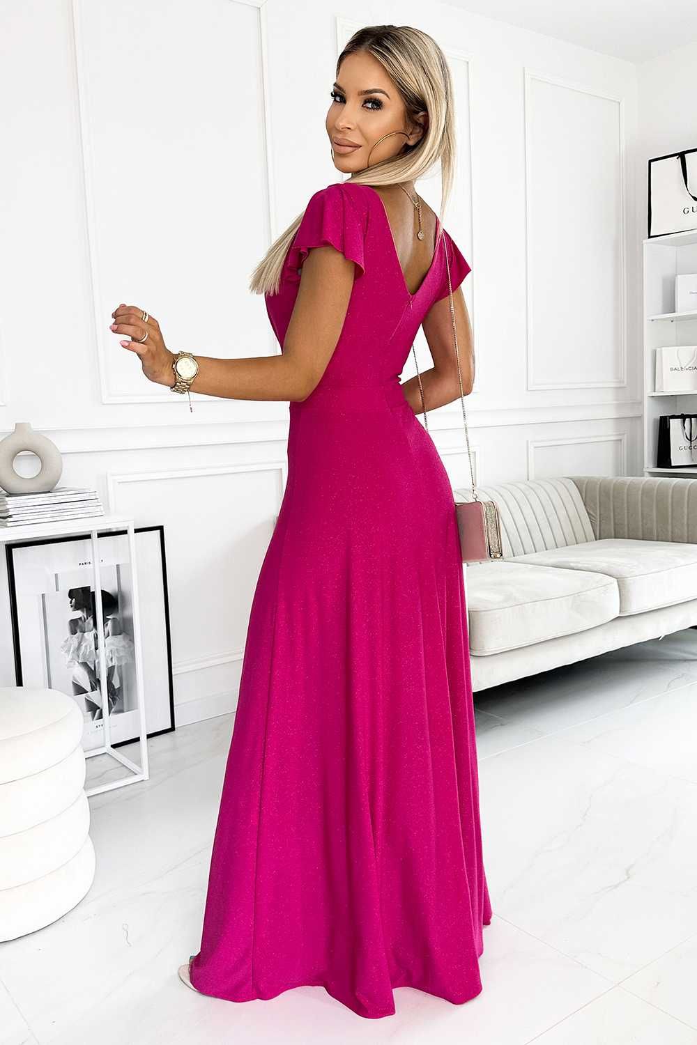 Piękna brokatowa sukienka w kolorze fuksji 44 XXL
