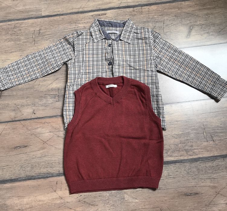 Zestaw koszula krata plus kamizelka