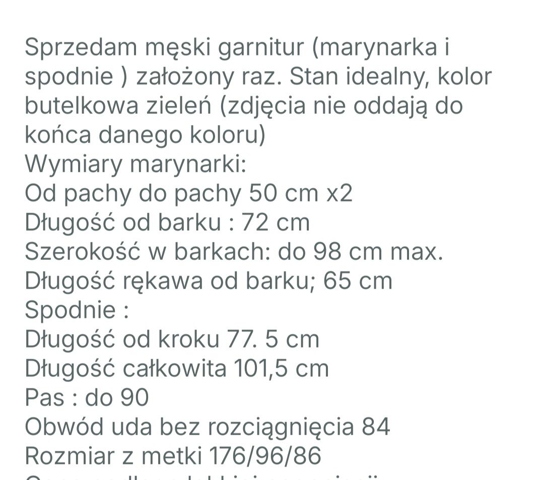 Garnitur męski butelkowa zieleń