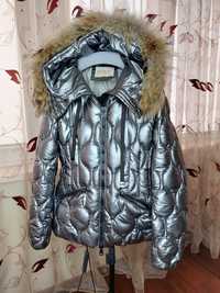Теплий зимовий пуховик, зимова куртка, срібний колір