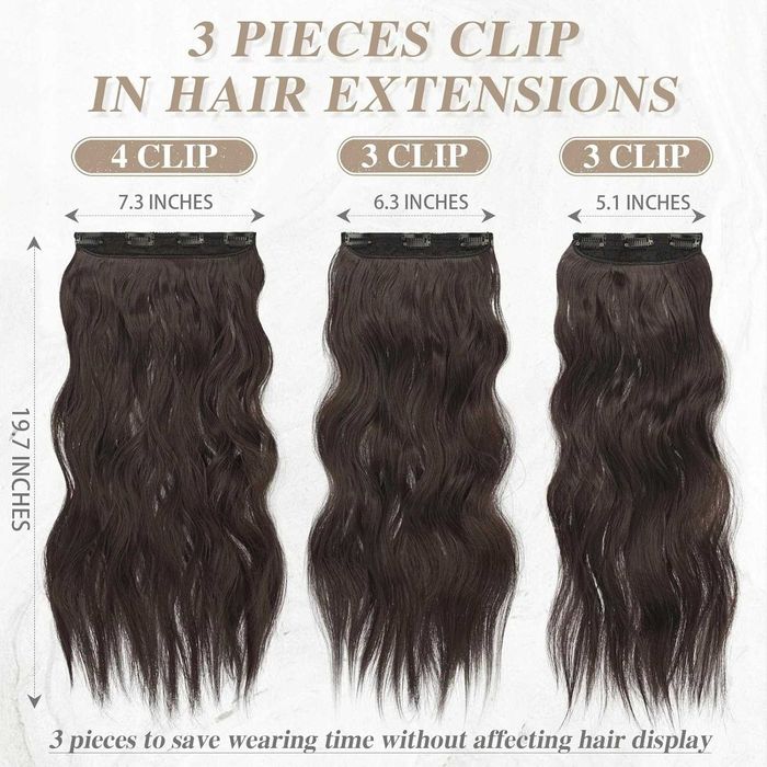 RUWISS Przedłużki do włosów typu Clip-In, 50 cm, 3 sztuki, 200 g