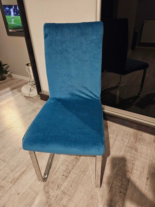 Pokrowce na krzesła miękkie welurowe turkusowe 4 sztuki komplet